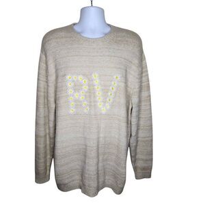 Reclaimed Vintage Daisy Embroidered Pullover Sweater Womens L Beige